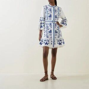 Fram Rio Women's Blue Embroidered-design Belted Minidress Size M